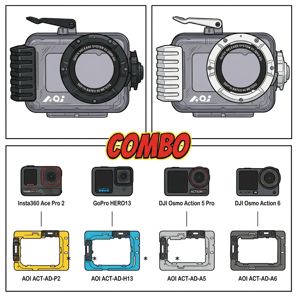 AOI Underwater Universal Housing for Action Cameras Combos